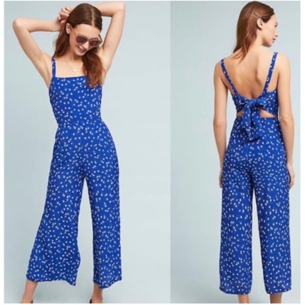 Faithfull The Brand Blue Floral Daisy Wide Leg Tie Back Jumpsuit Womens S 4